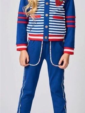 Girls' Blue Striped Jacket & Jogger Matching Set - Unbranded